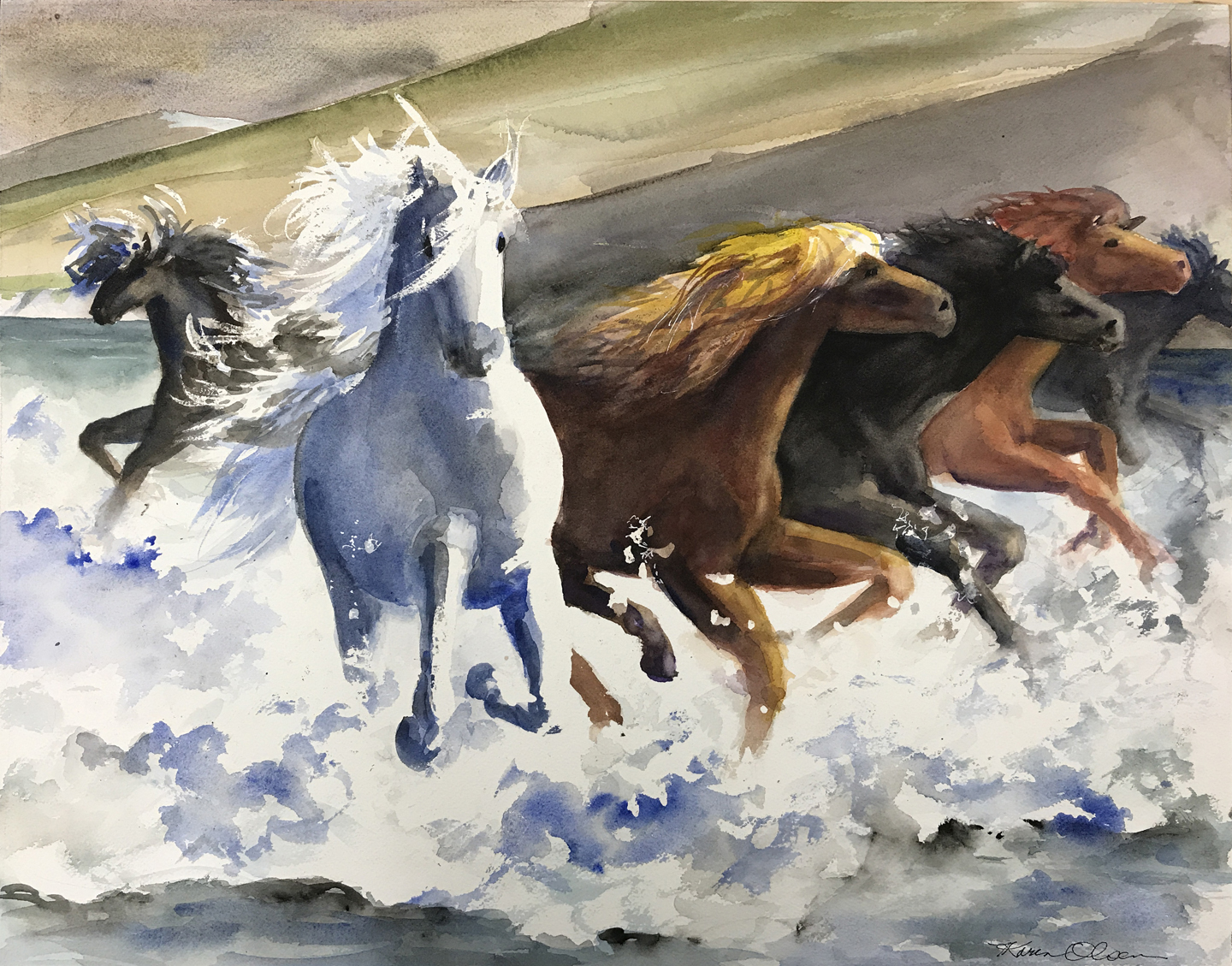 Icelandic Horses Gallop in the Sea