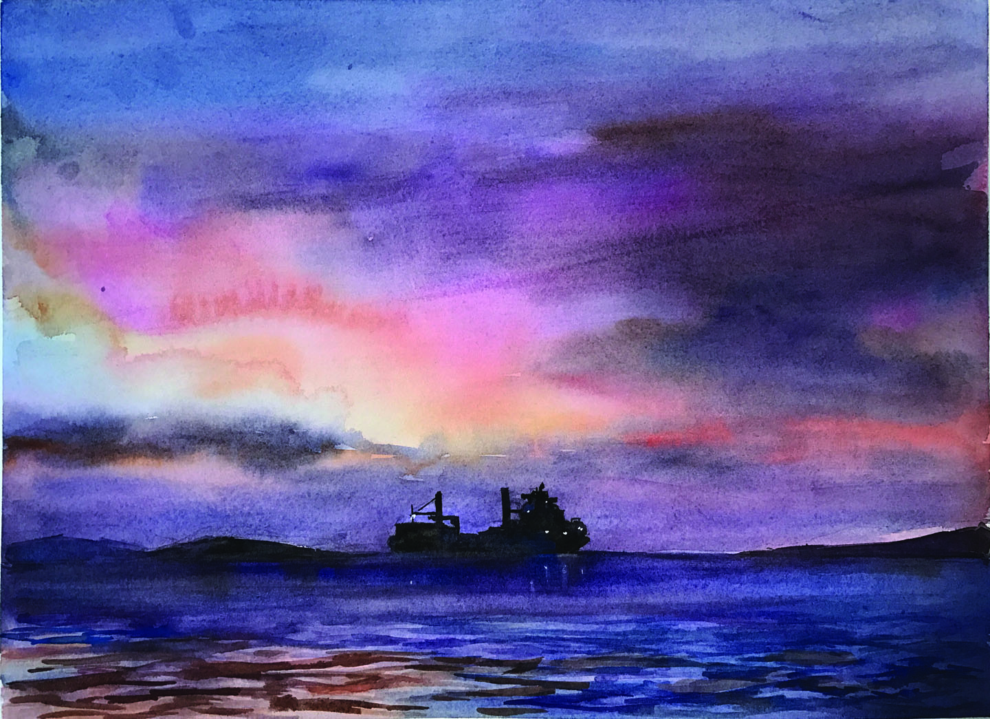 Ship Leaves Aukland&#039;s Waitemata Harbour at Dawn